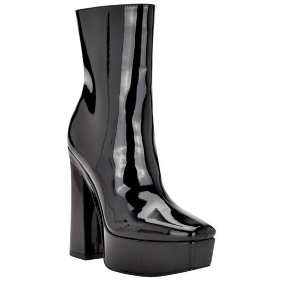 Guess Womens Black 1-1/2 Platform Cushioned Logo Byra Square Toe Dress Booties - Picture 1 of 8